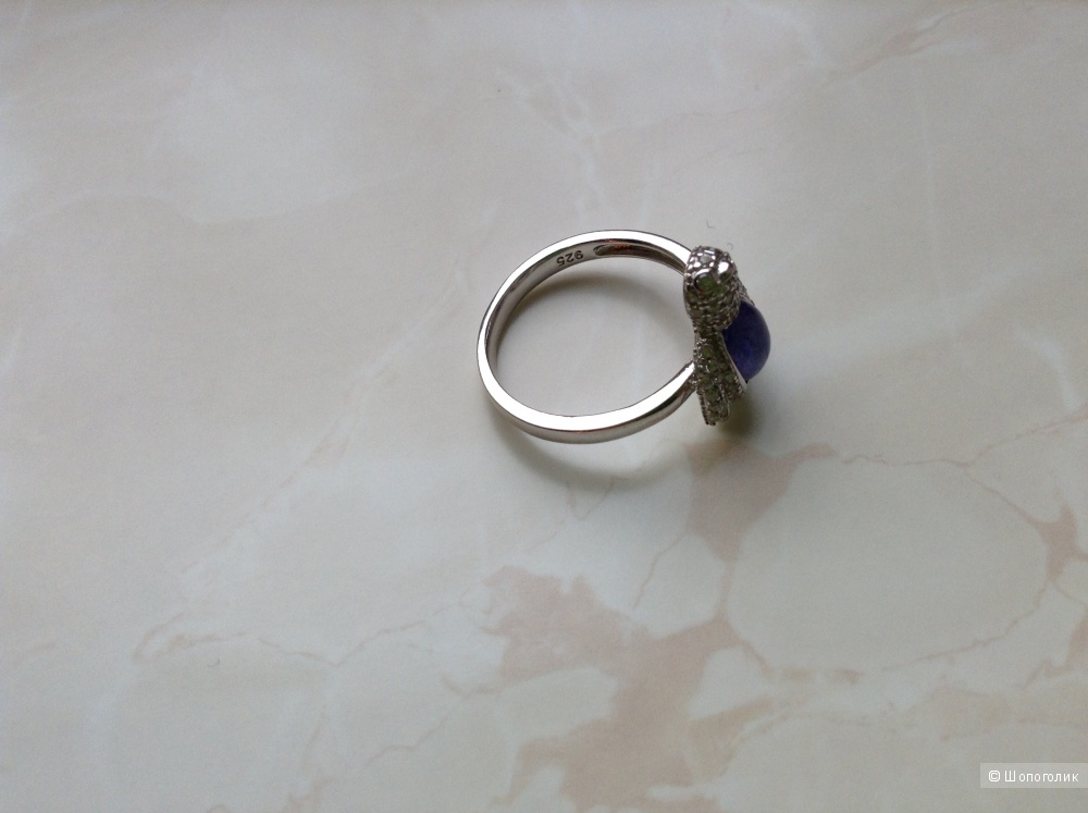 Серебряное кольцо с натуральным танзанитом, 18 размер