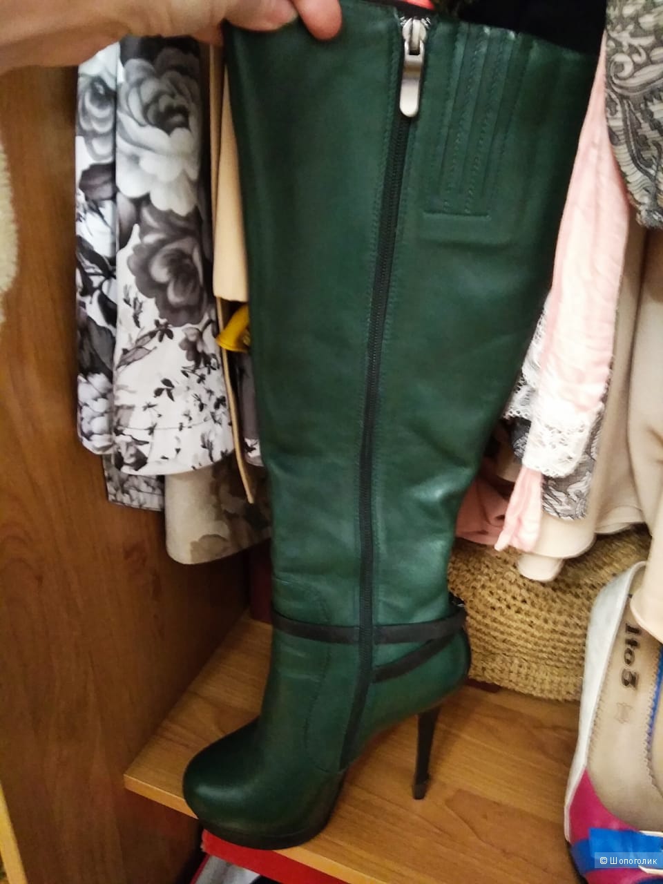 Зеленые кожаные сапоги, Volfira, размер 35