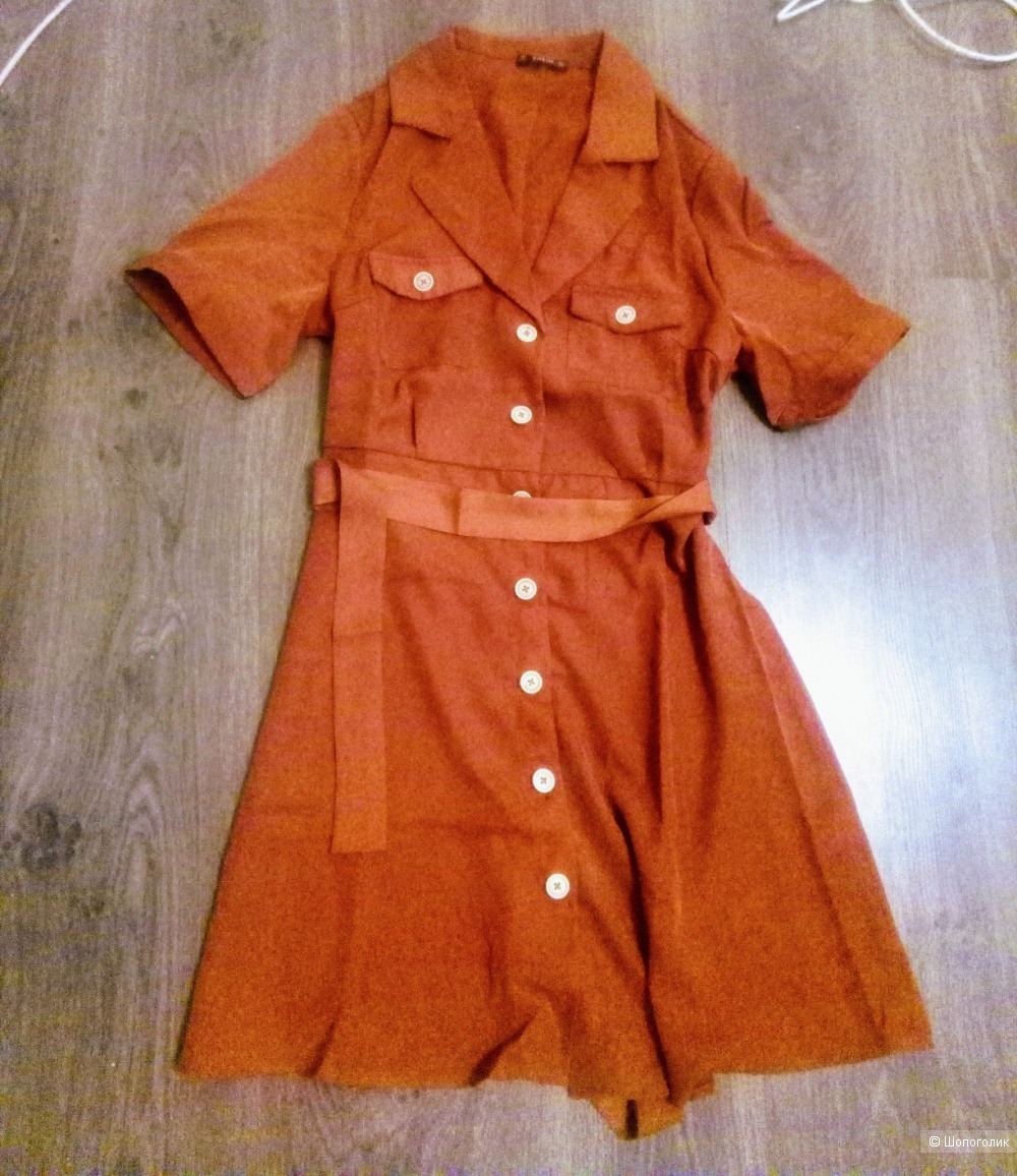 Платье-рубашка с поясом и карманом (46 р-р)