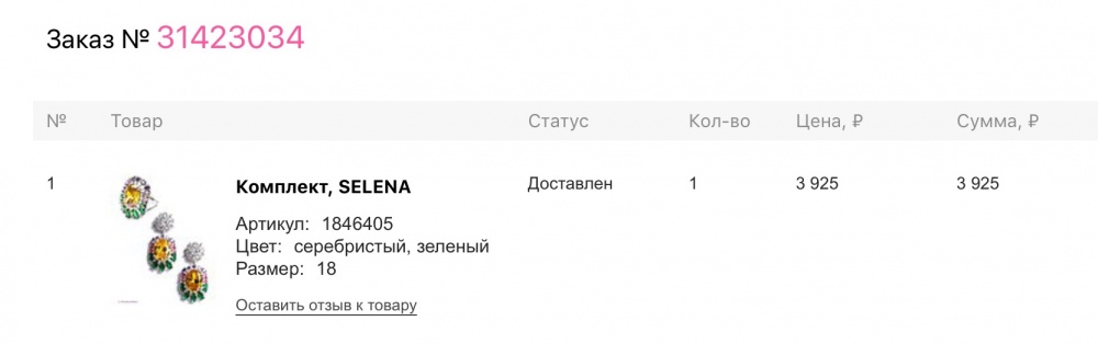 Комплект серьги и кольцо бренд Selena.