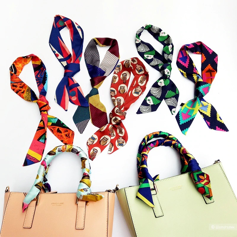 Шелковая повязка-шарфик для сумок, на голову, волосы, шею разноцветная, 4,5 см*87 см.