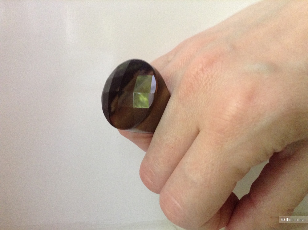 Кольцо-перстень из натурального дымчатого кварца-раухтопаза, 16,5 размер