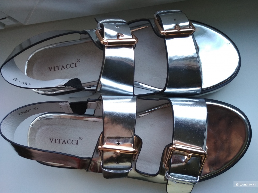 Серебристые кожаные босоножки Vitacci 35 размер