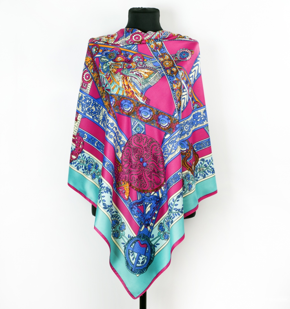 Шаль-платок женский - Hermes, 130*130 см. (pink)