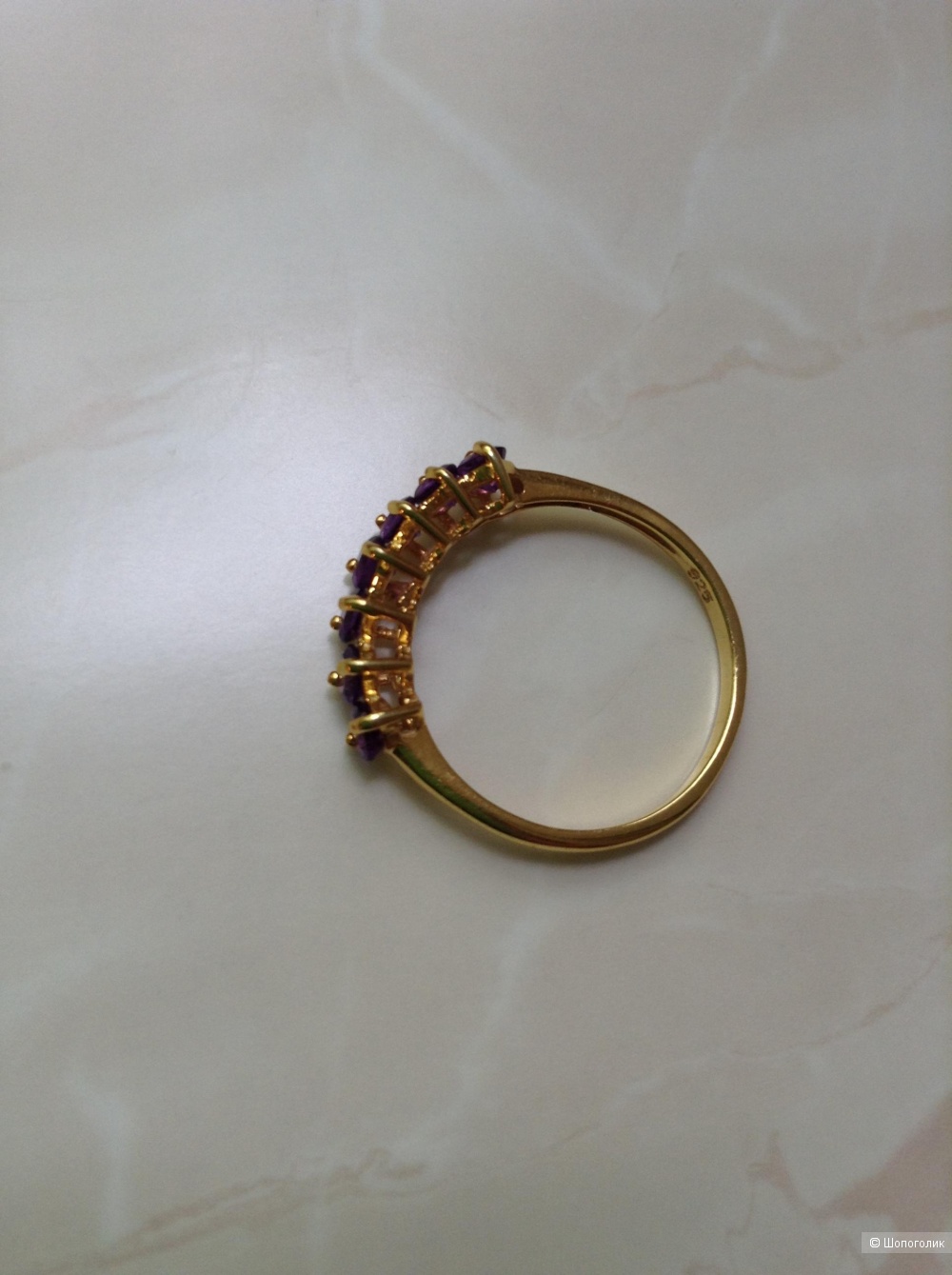 Серебряное кольцо с натуральными аметистами,18,5 размер