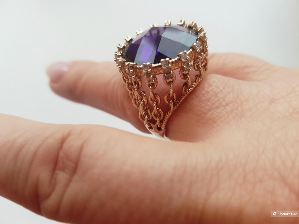 Серебряное позолоченное кольцо. Размер 18