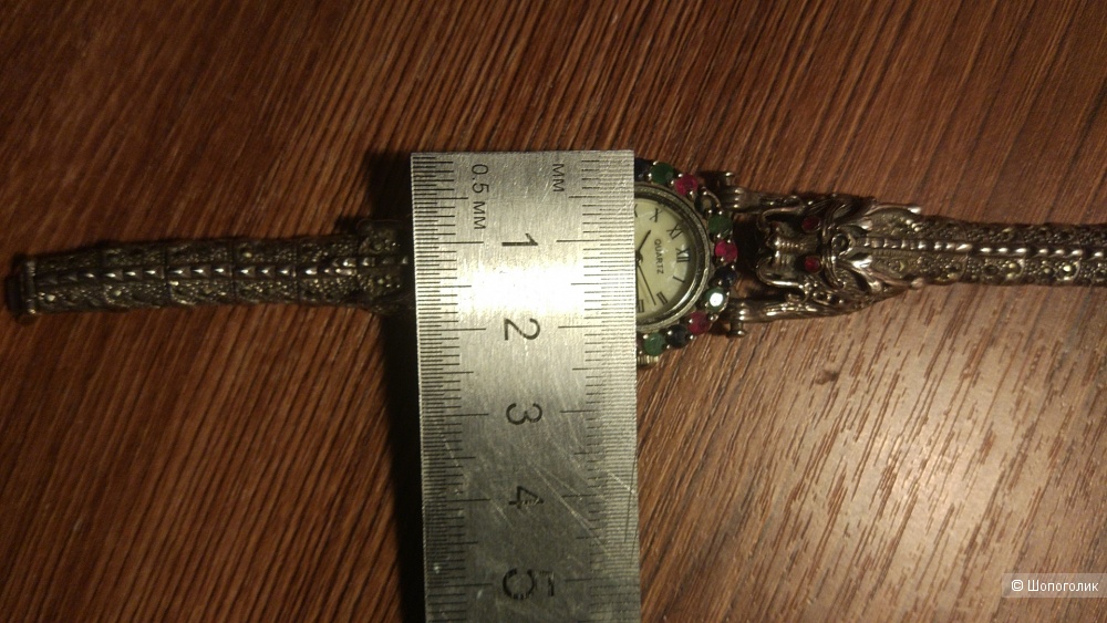 Часы серебро 925 пробы с натуральными камнями "Драконы"