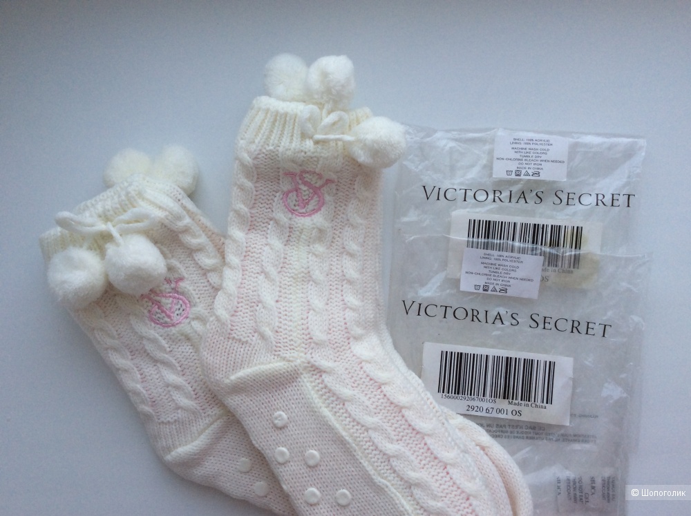 Носки с помпонами Victoria’s Secret, размер One size, 2 пары