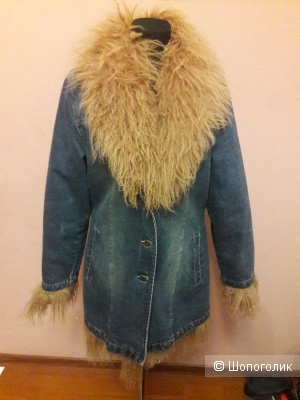 Джинсовое пальто с мехом ламы Rene Derhy размер L