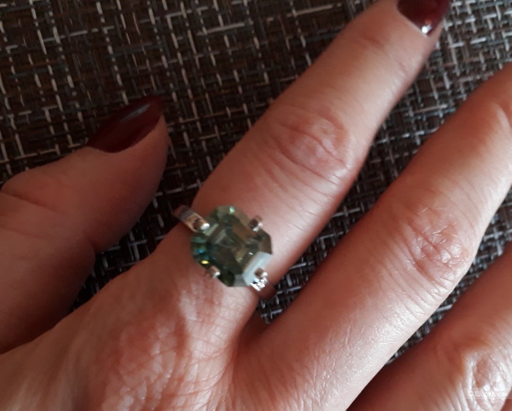 Перстень серебро, муассанит 3Ct, черный бриллиант. 17 размер (7 евро)