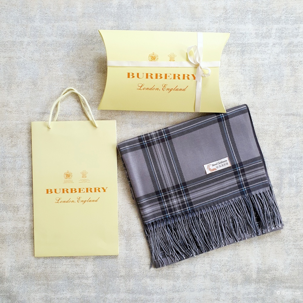 Палантин Burberry Blend Cashmere крупная клетка (серый)