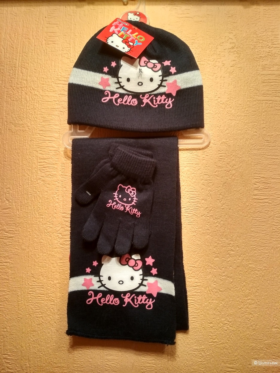 Сет ( шапочка, шарф и перчатки ) Hello Kitty Sanrio ( Франция ) на 5-8 лет