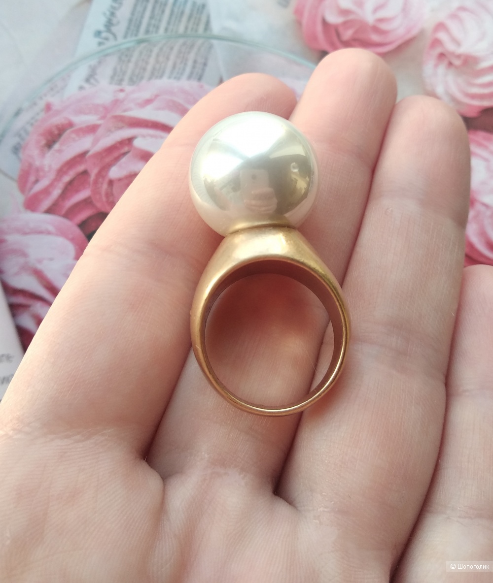 Кольцо, перстень с жемчужиной, Bohemian, р.16-16,5