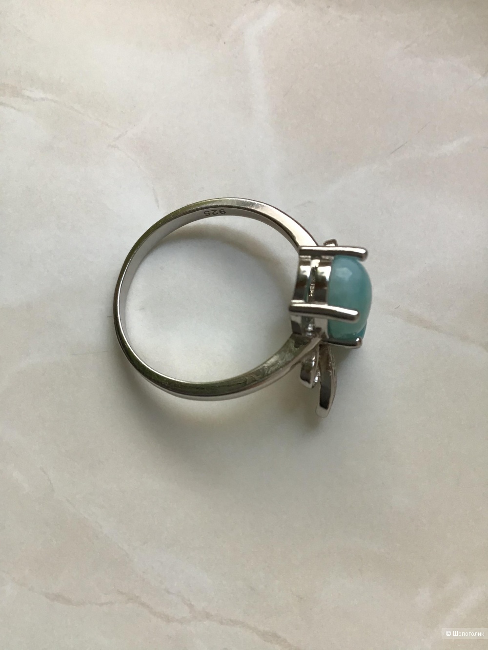 Серебряное кольцо с ларимаром, 18,5 размер