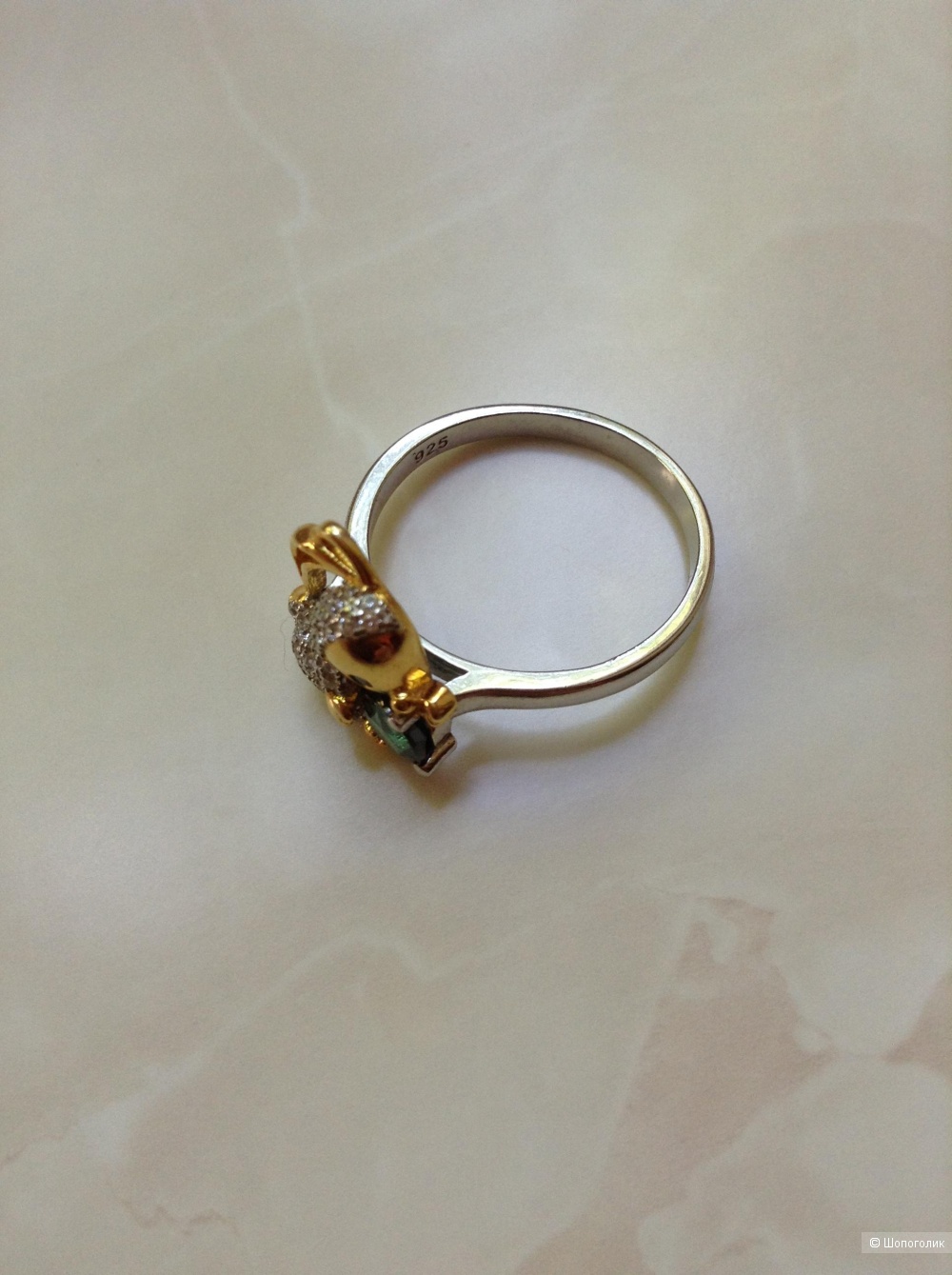 Серебряное кольцо «зайчик» с натуральным мистическим топазом, 17,75—18 размер