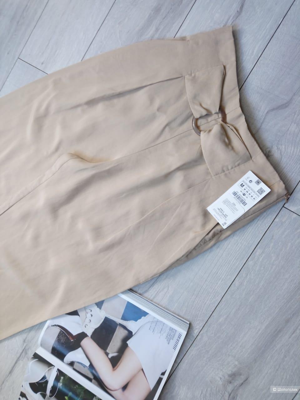 Прямые брюки лиоцелл и лен, ZARA, размер М