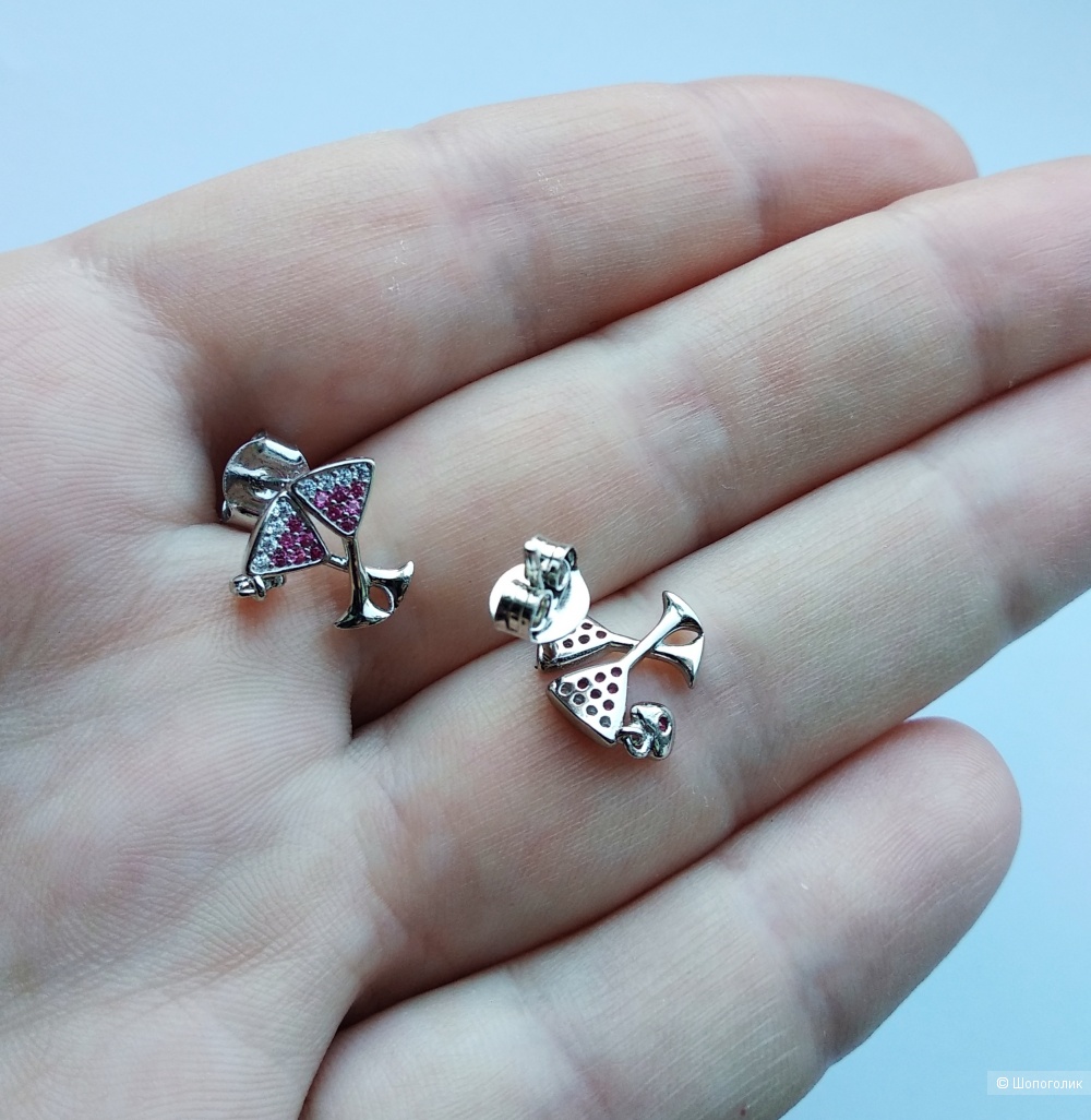 Серьги "Мартини", серебро 925, фианиты