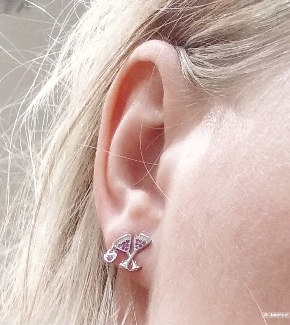 Серьги "Мартини", серебро 925, фианиты