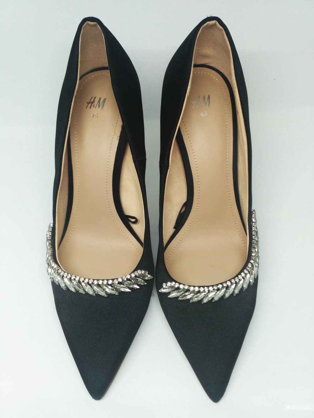 Атласные лодочки со стразами НМ 40 размер