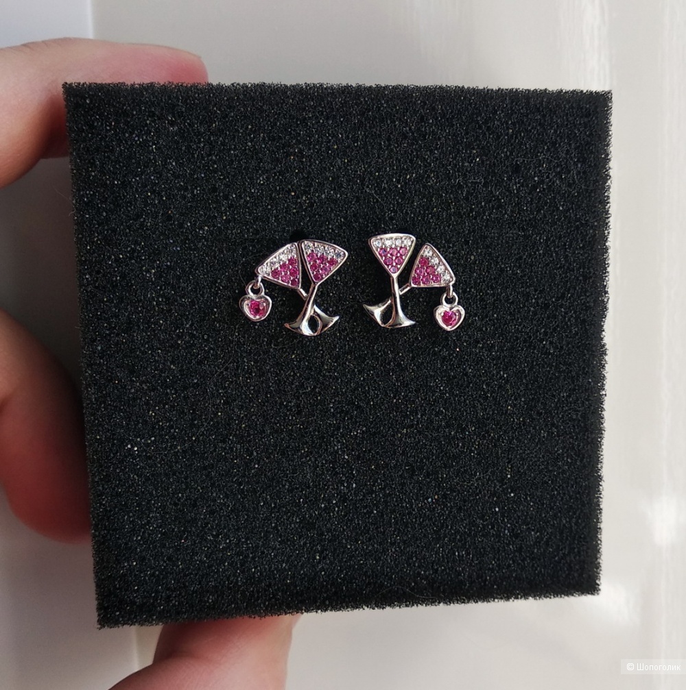 Серьги "Мартини", серебро 925, фианиты