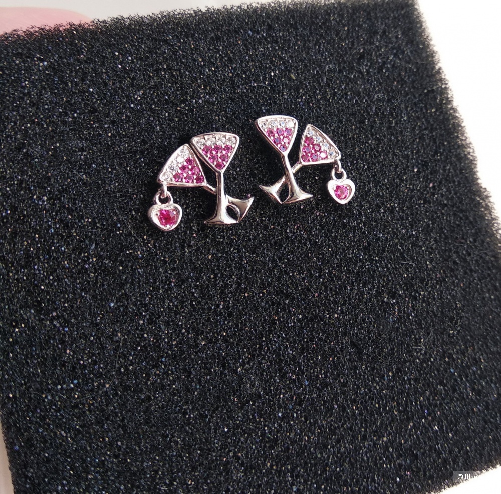 Серьги "Мартини", серебро 925, фианиты