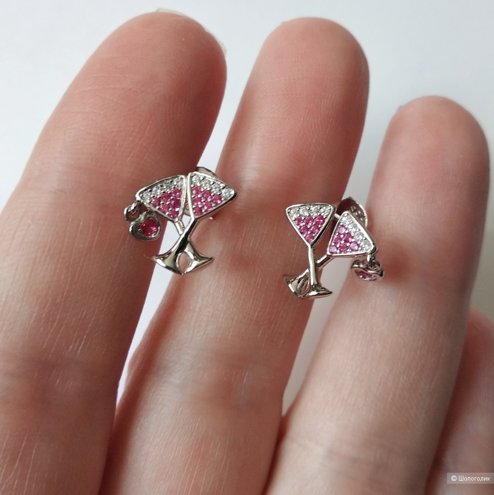 Серьги "Мартини", серебро 925, фианиты