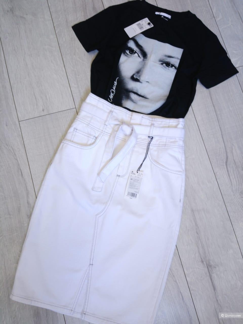 Джинсовая юбка-карандаш с высокой талией и поясом, размер М