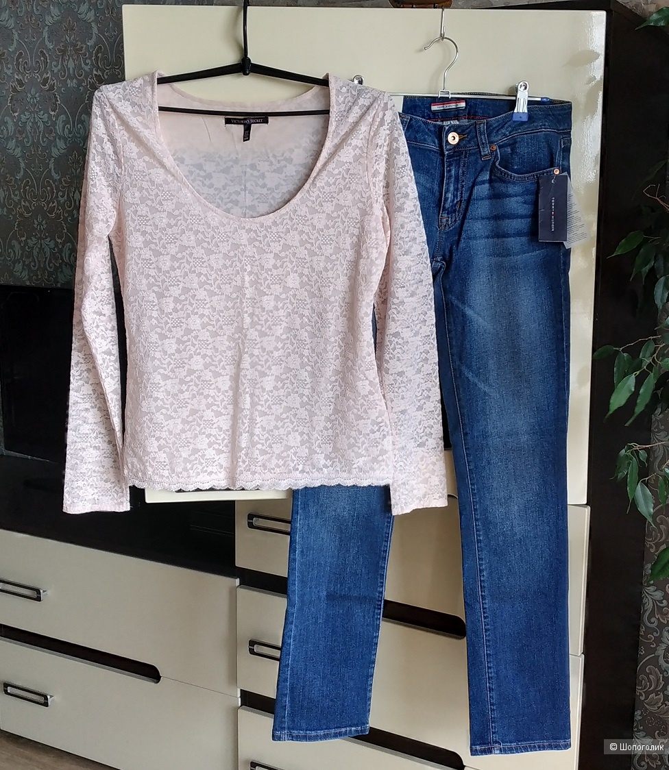 Сэт джинсы Tommy Hilfiger + гипюровый топ Victoria Secret, размер 44-46