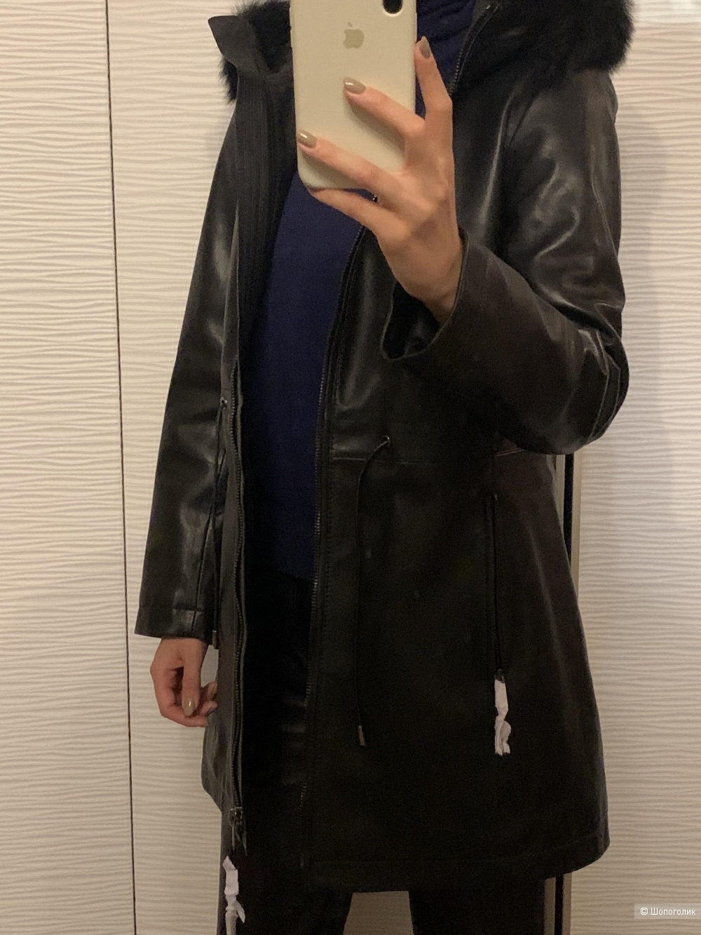 Кожаная куртка - пальто Massimo Dutti размер XS