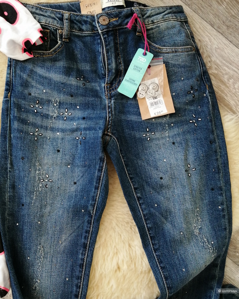 Лук из джинс и футболки OVS, ИТАЛИЯ, размер 13-14 лет