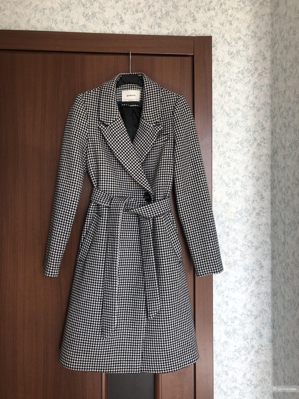 Пальто в гусиную лапку с поясом и добавлением шерсти Stradivarius, XS – S