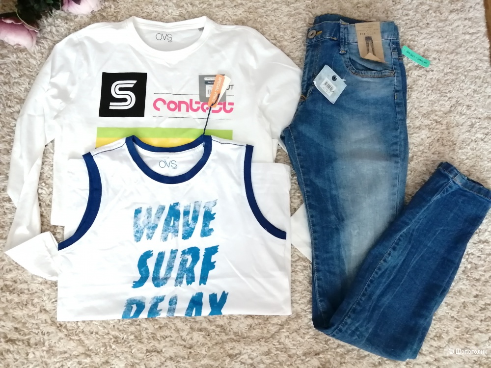 Сет из 3 вещей(лонг, футболка и джинсы) OVS, размер 13-14лет(рост 162-170)