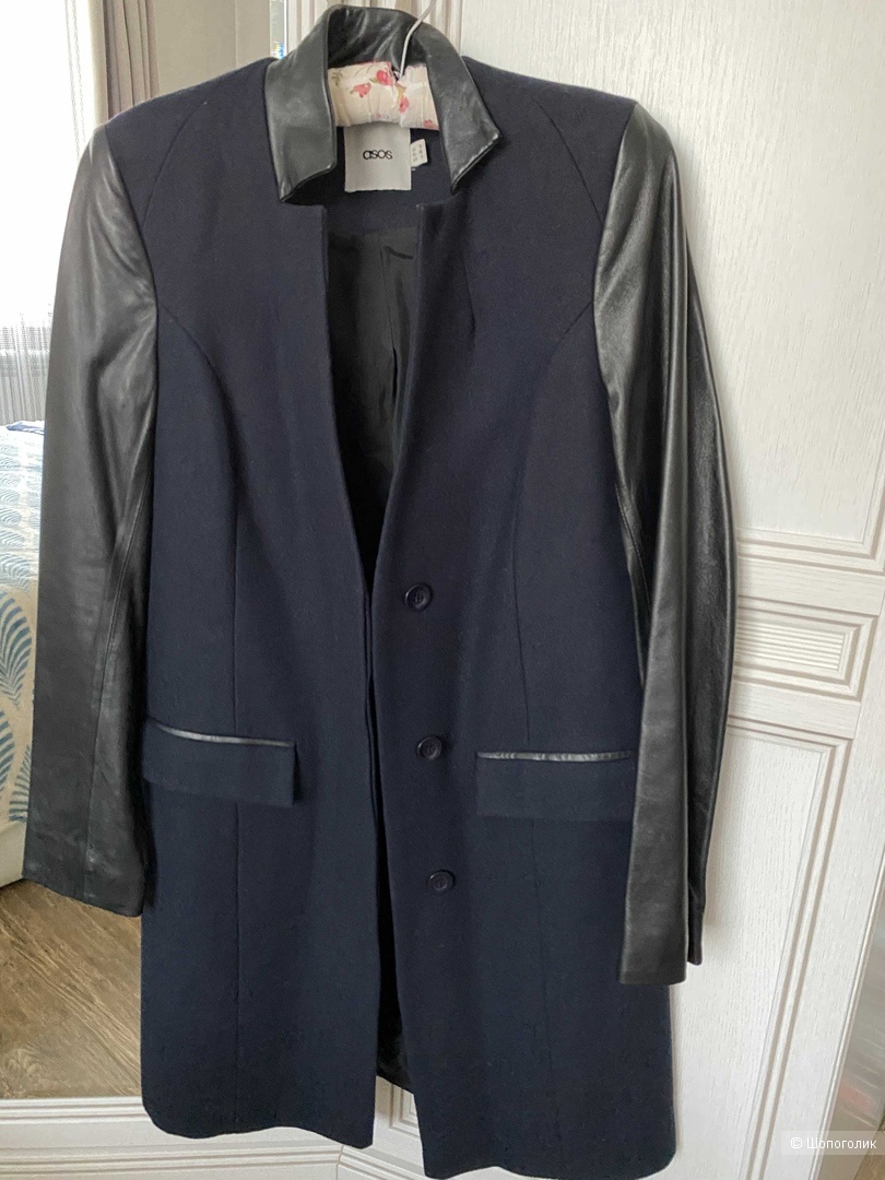 Пальто с кожаными рукавами Asos евро36