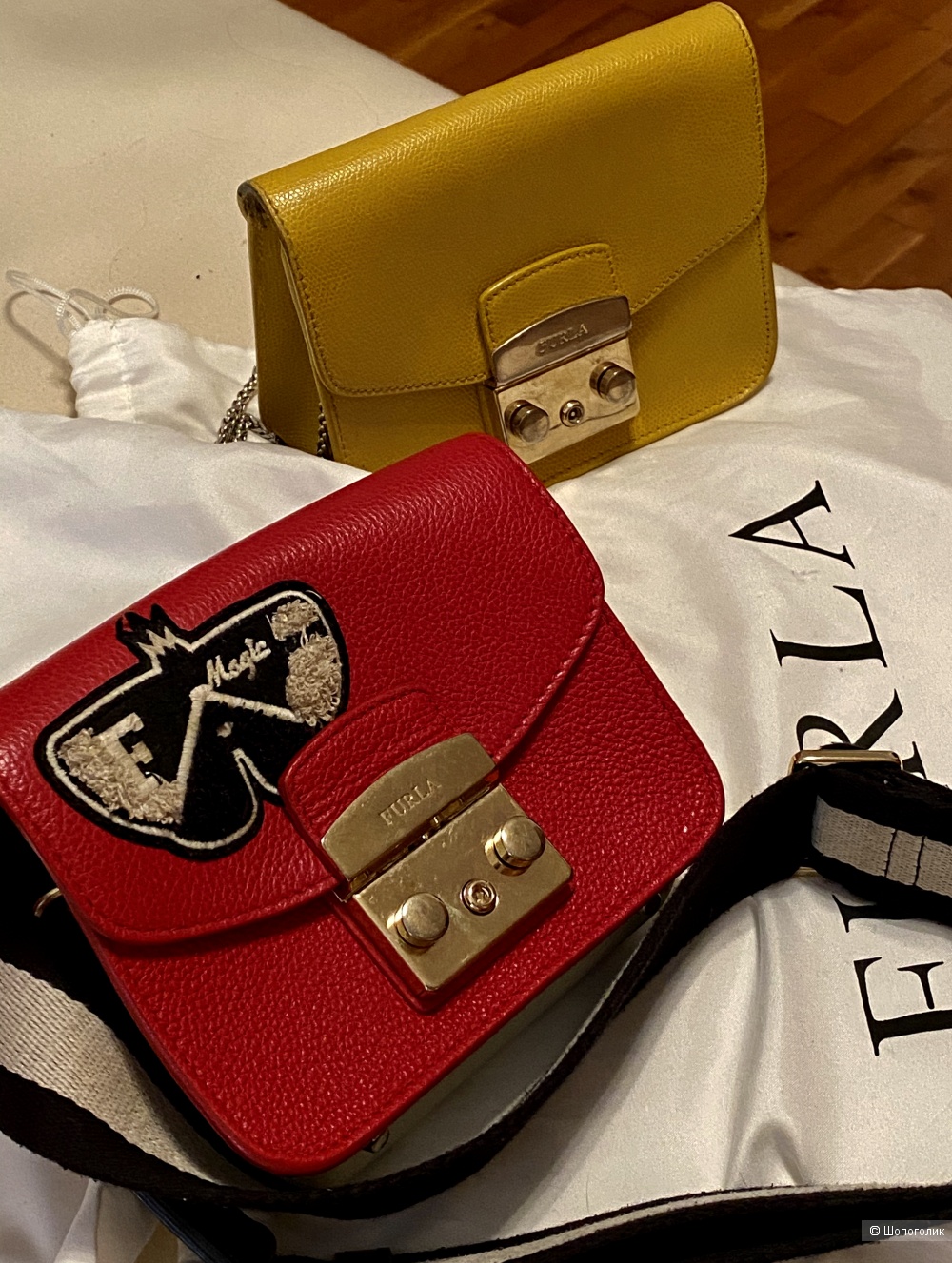 FURLA METROPOLIS Mini Crossbody клатч малиновый и желтый