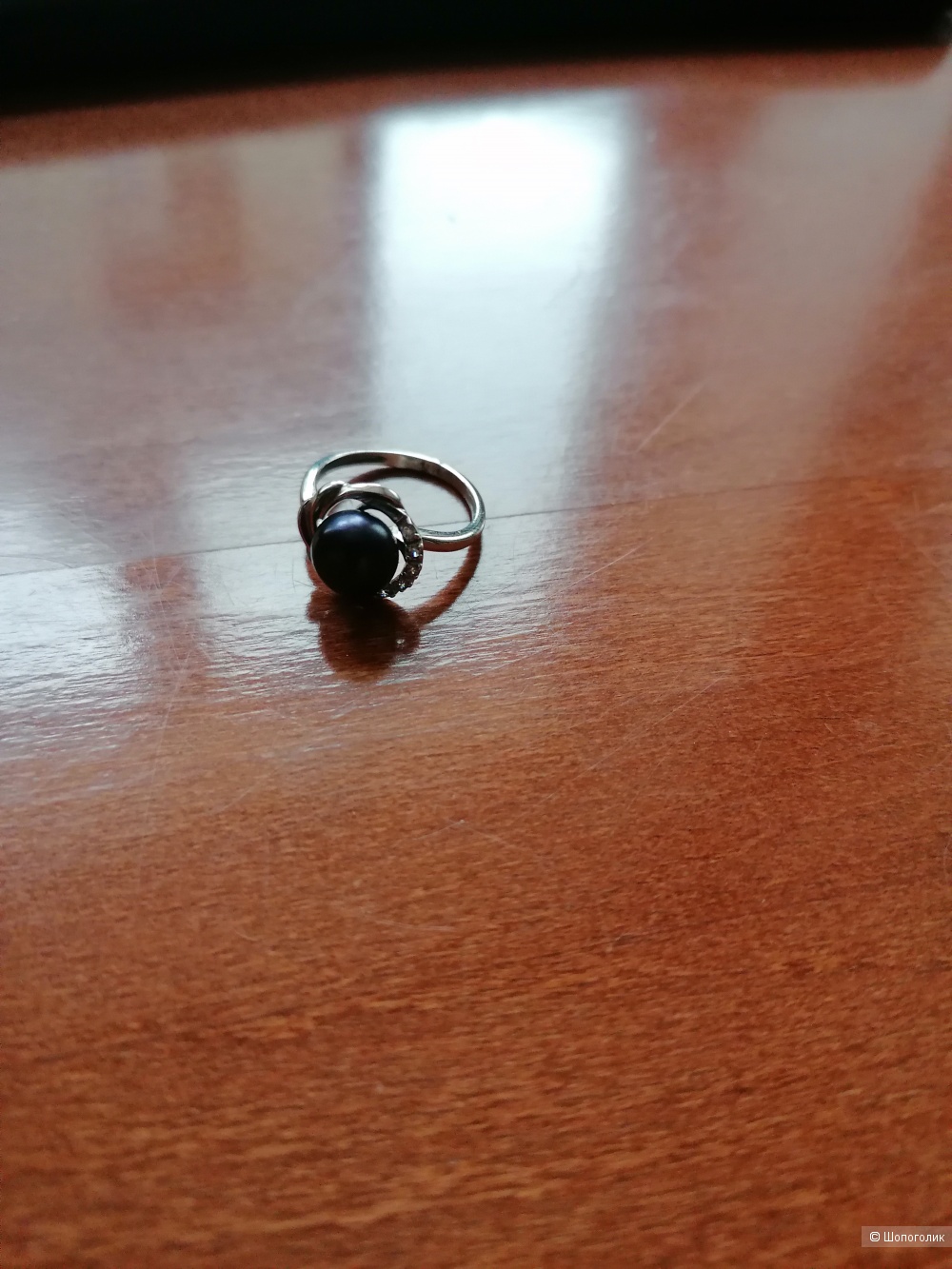 Серебряное кольцо с черным жемчугом Серебро России 17 размер