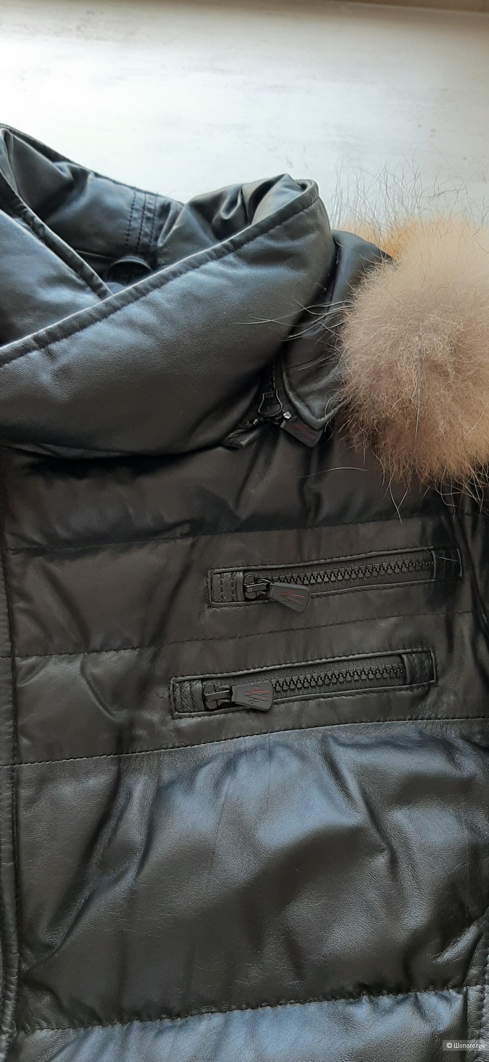 Мужской кожаный пуховик Moncler, 48 р-р