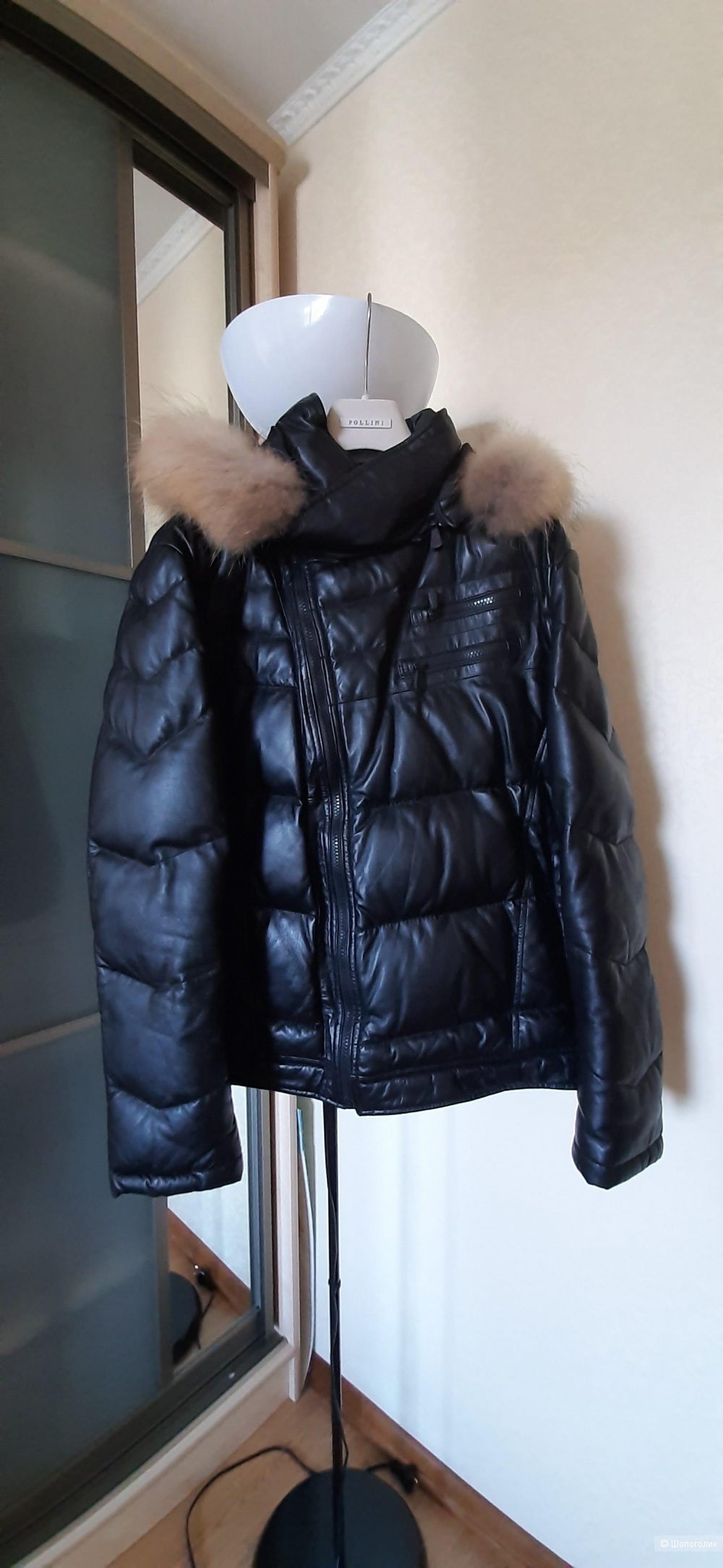 Мужской кожаный пуховик Moncler, 48 р-р