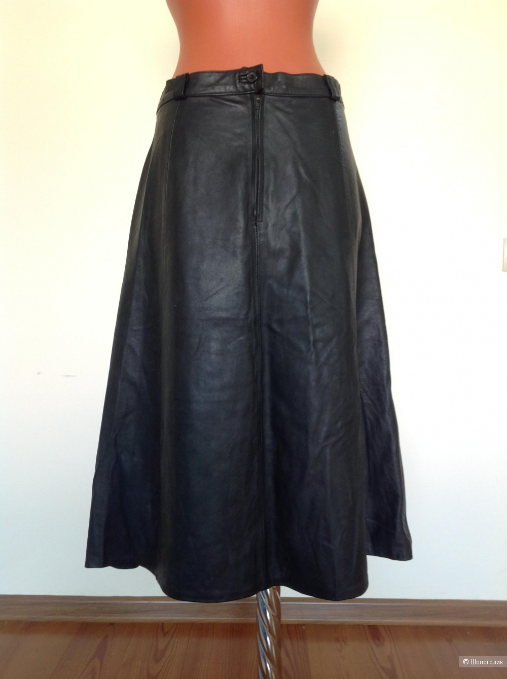 Кожаная юбка миди , размер 48-50-52