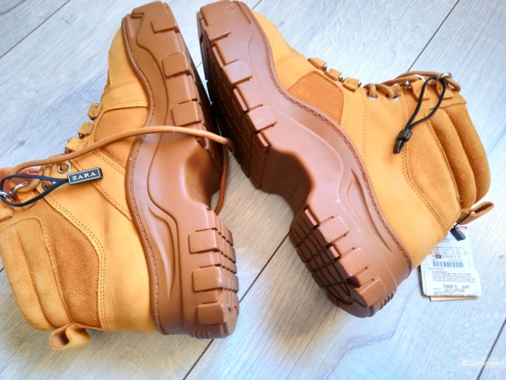 Ботинки ZARA CAMEL нат кожа, размер 37-37.5
