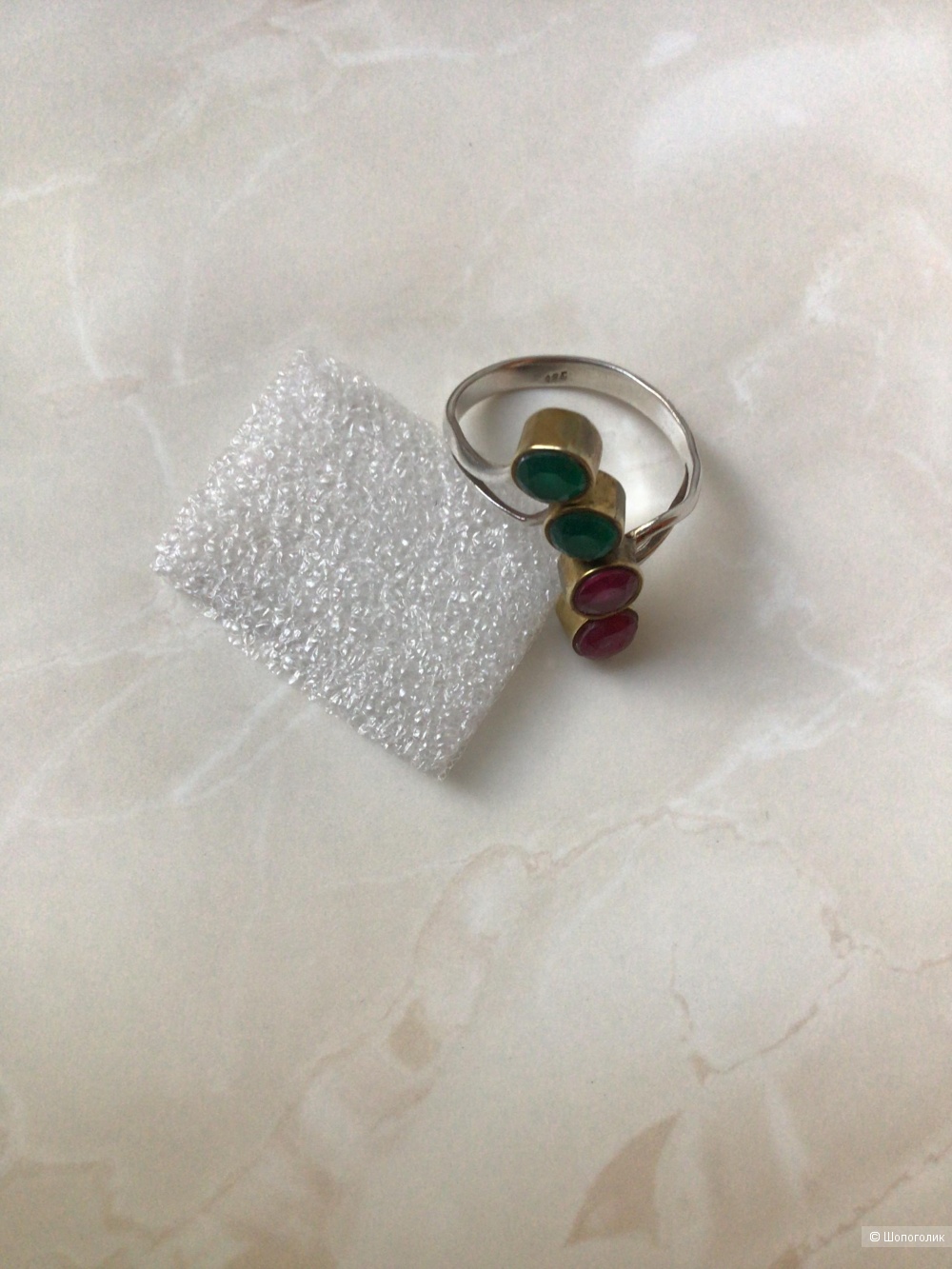 Серебряное кольцо с натуральными агатами и рубинами, One size