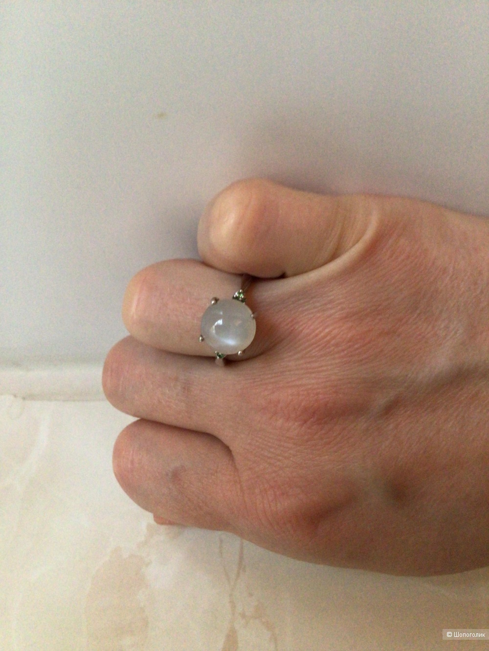 Серебряное кольцо с натуральным лунным камнем, 17,5 размер