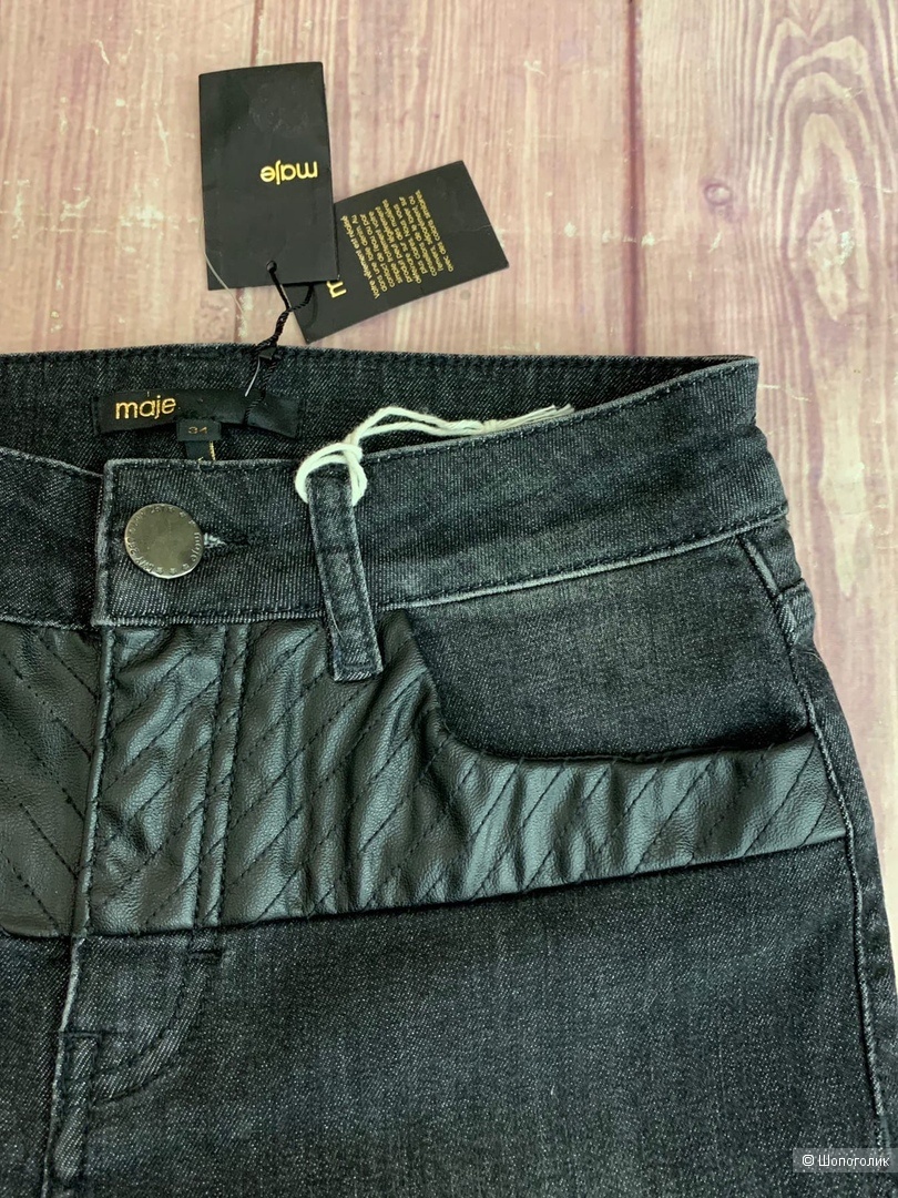 Чёрные джинсы с кожей от Maje XS