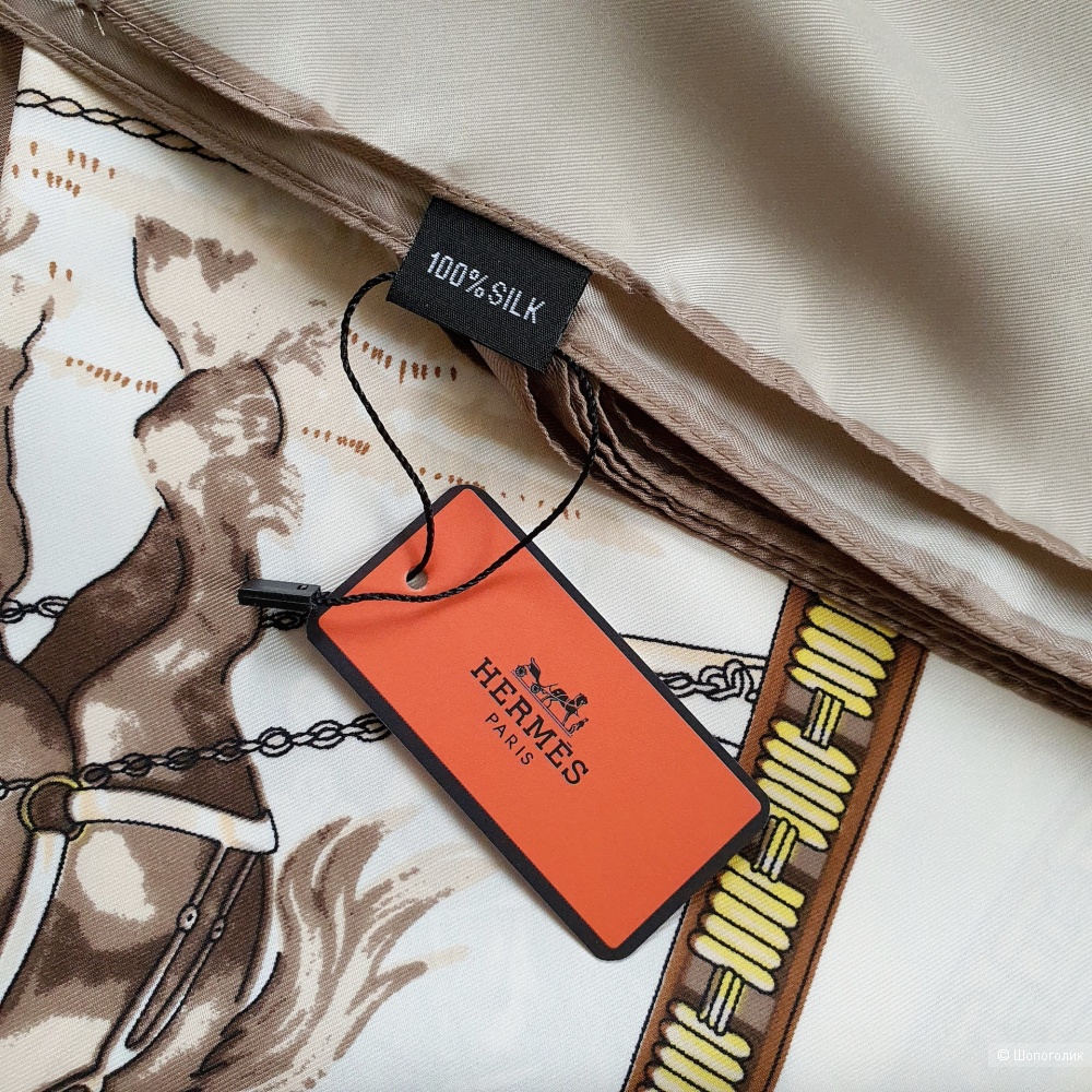 Платок Hermès шёлк (шаль бежевый 140х140)