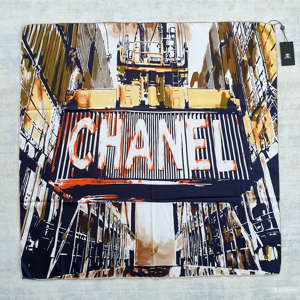 Платок Chanel шелк (колорблок, принт логотип)