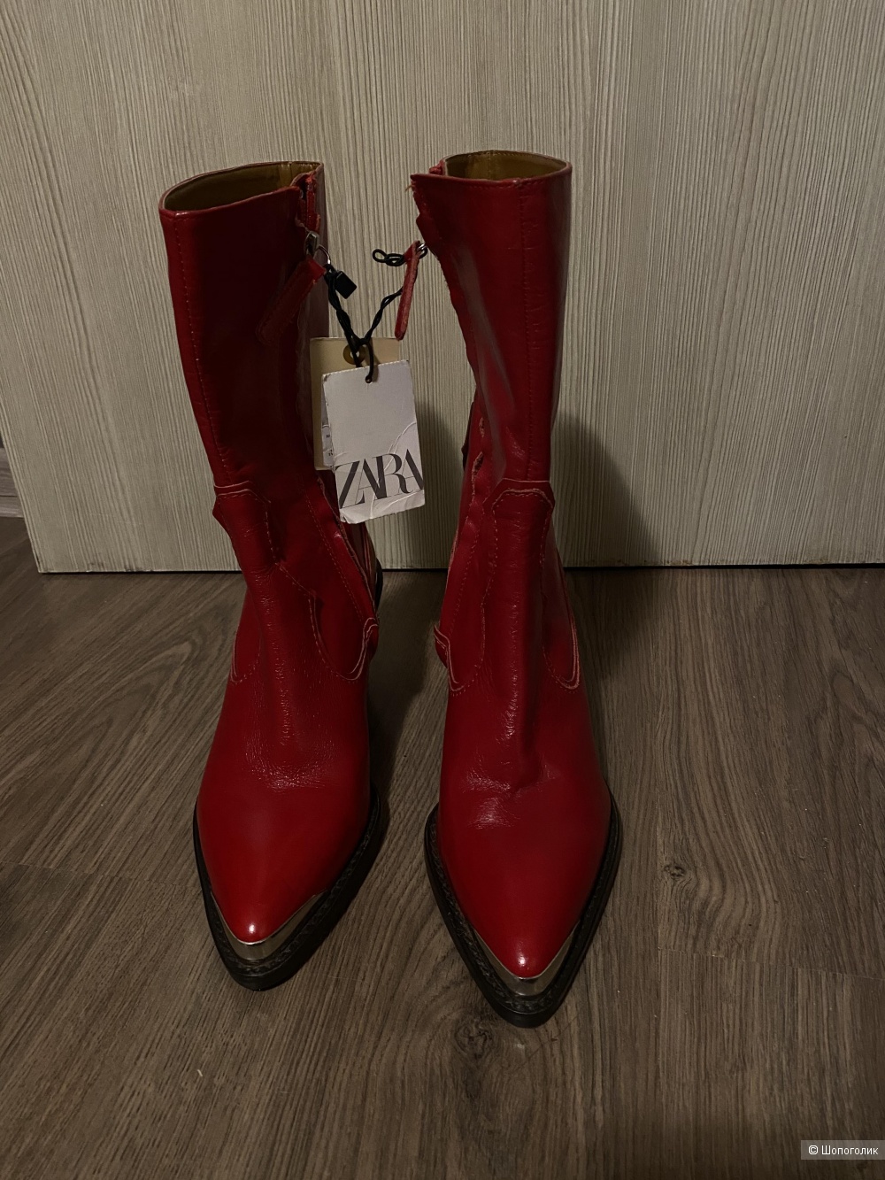 Красные кожаные казаки Zara, pp 36, 23,4 см