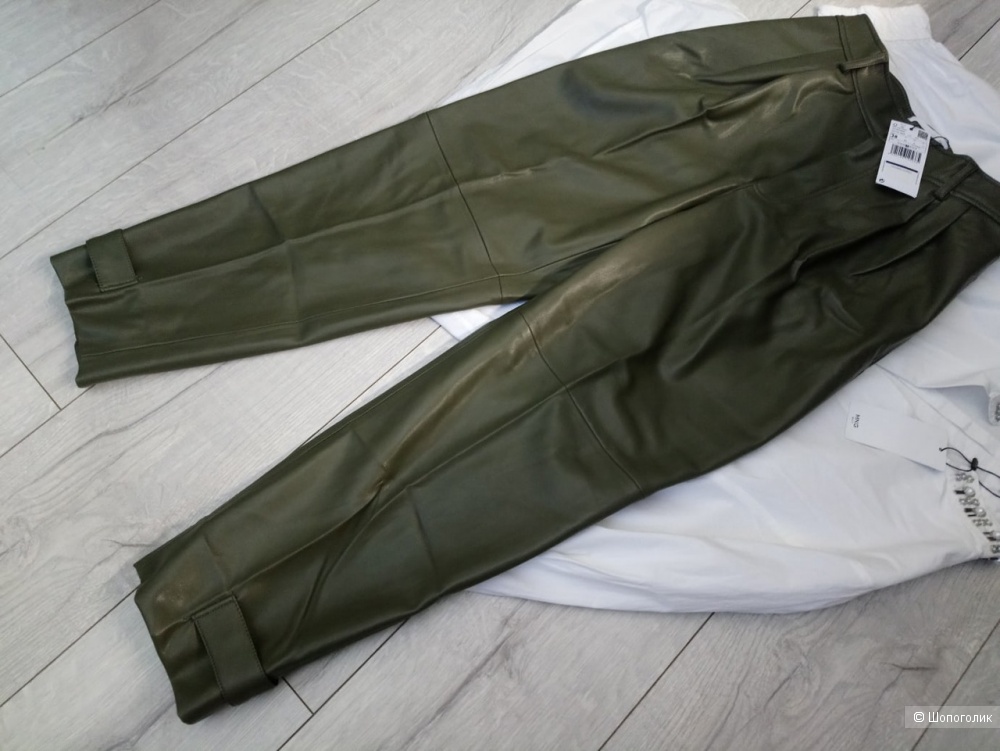 Кожаные брюки(слоучи) с завышенной талией, Relaxed-fit, mango, размер М