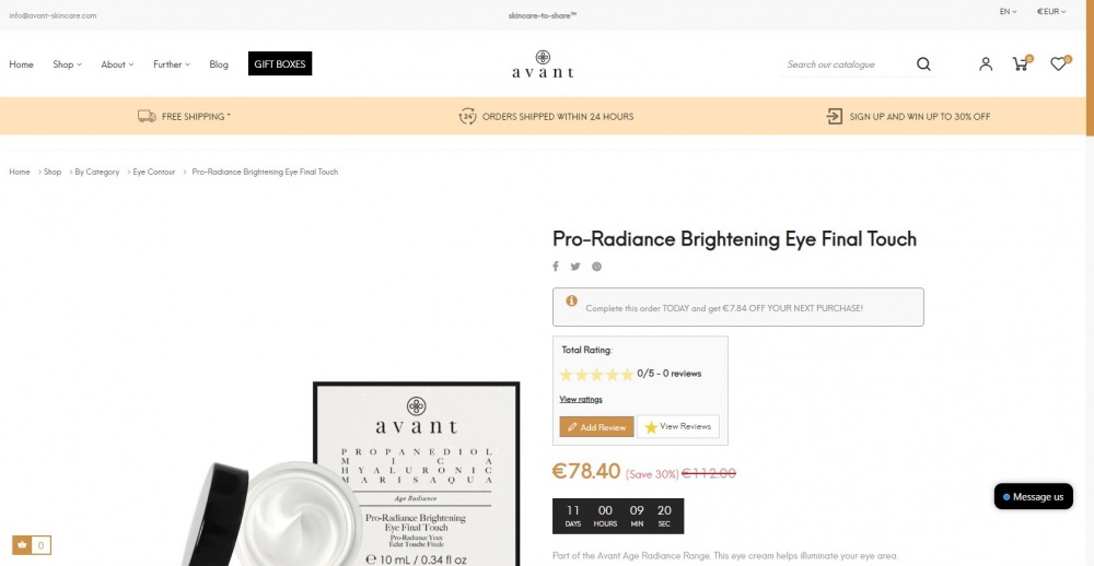 Антивозрастной крем для кожи вокруг глаз Avant Skincare Pro-Radiance Brightening Eye Final Touch, 10 мл