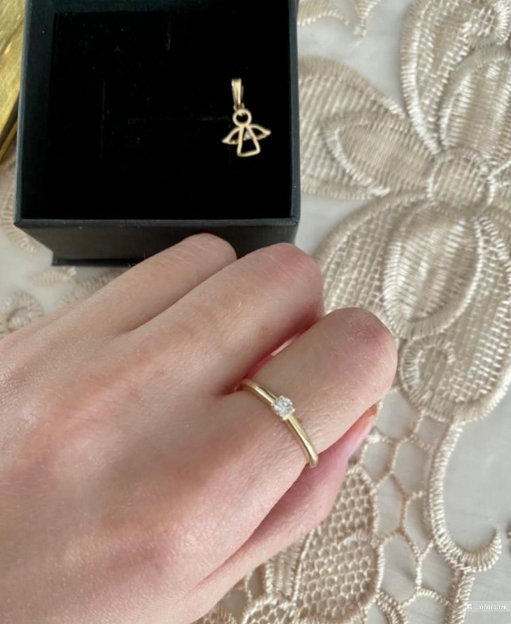 Кольцо из желтого золота с бриллиантом, размер 16.