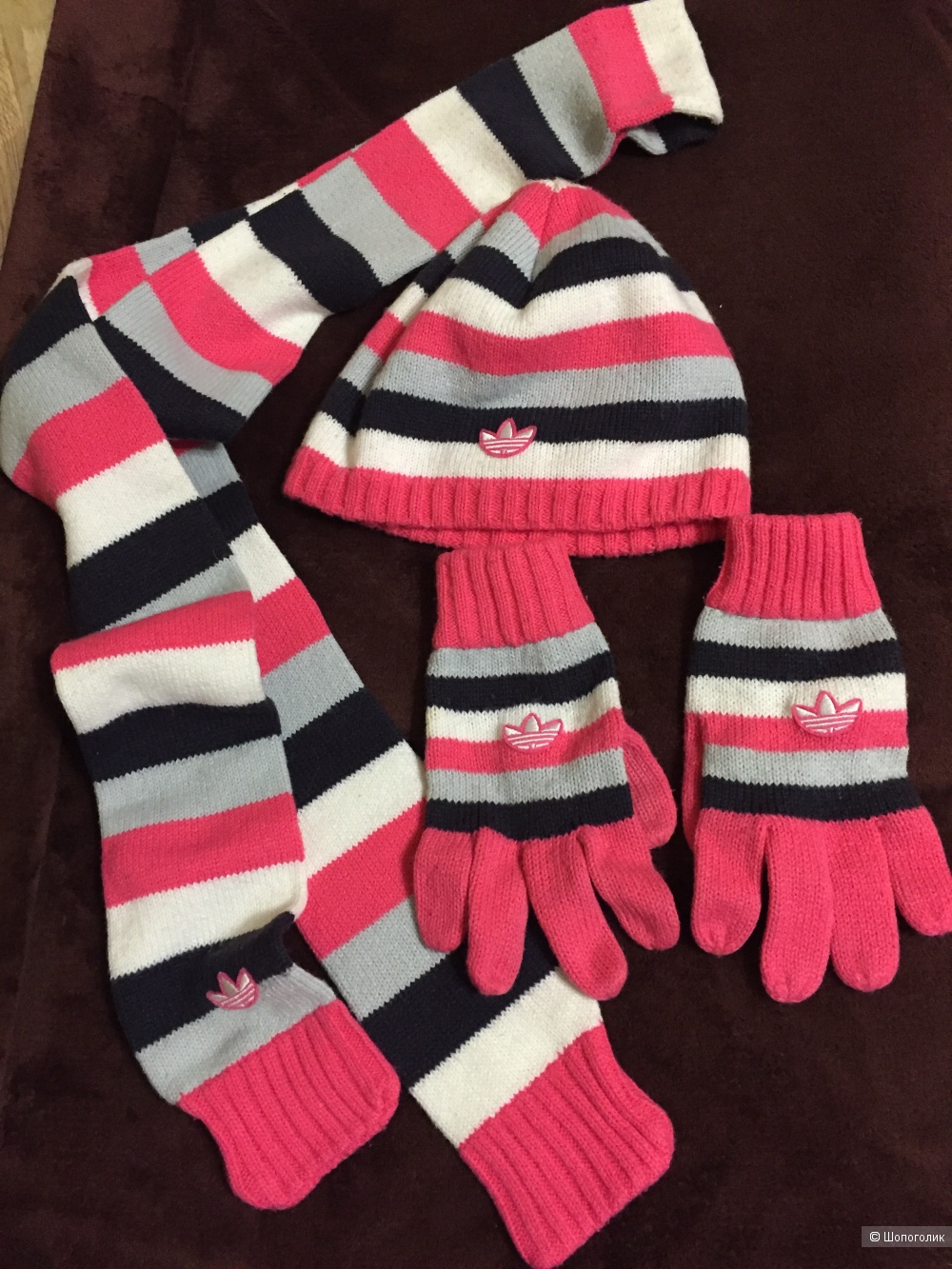 Комплект шапка, шарф, перчатки Adidas, one size