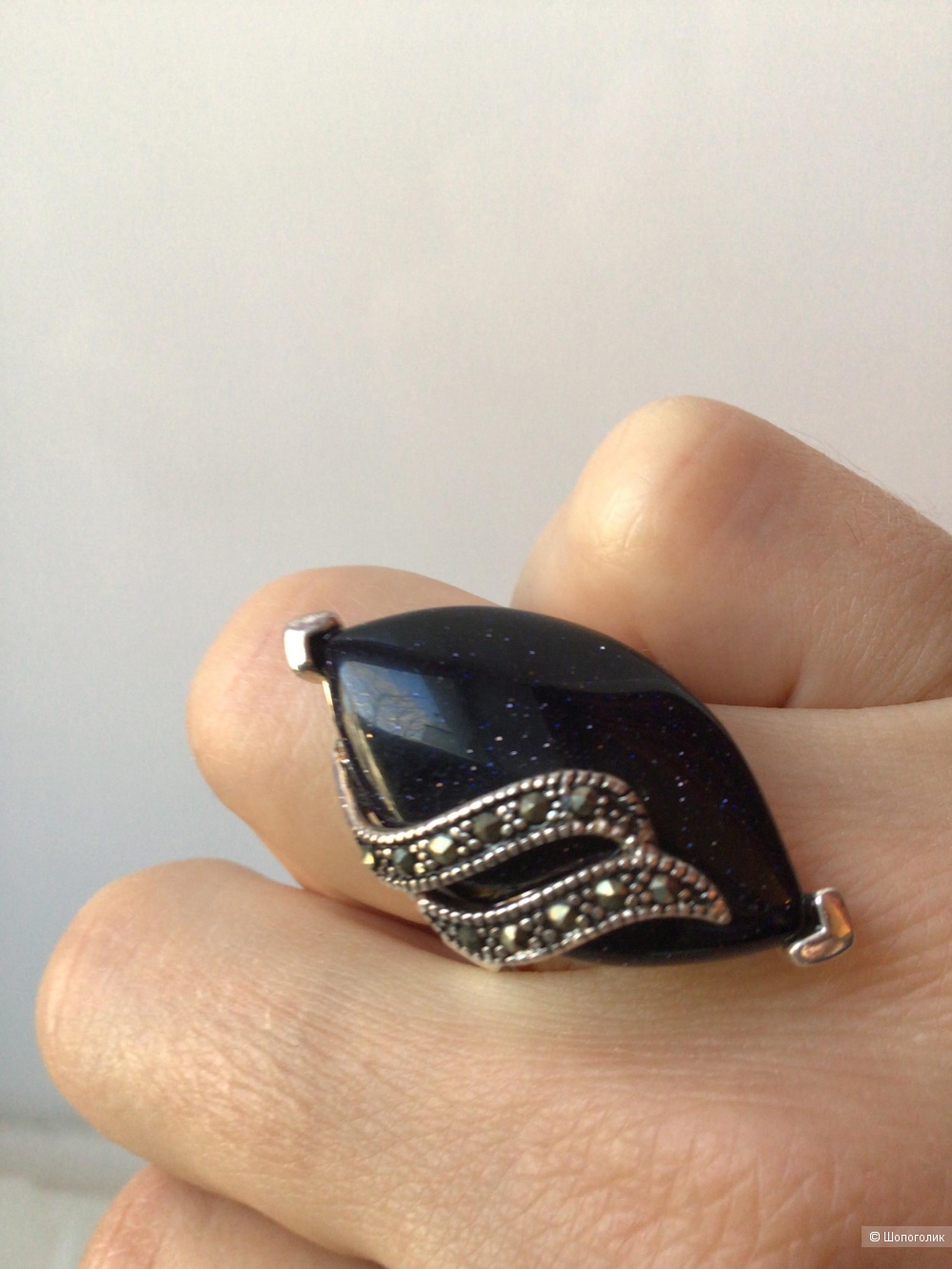Серебряное кольцо с натуральным авантюрином, размер  16,75